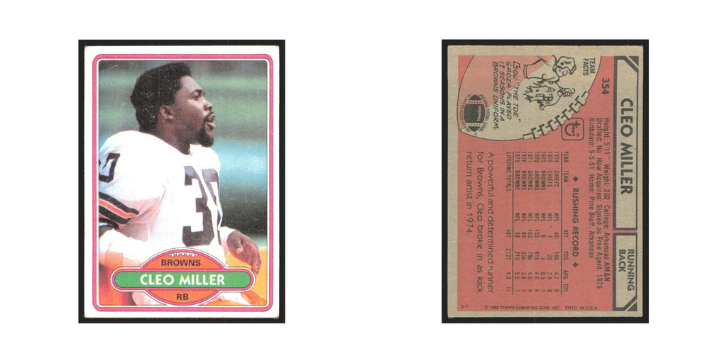 Cleo Miller 1980 Topps #354 Football Cards Football Card EX