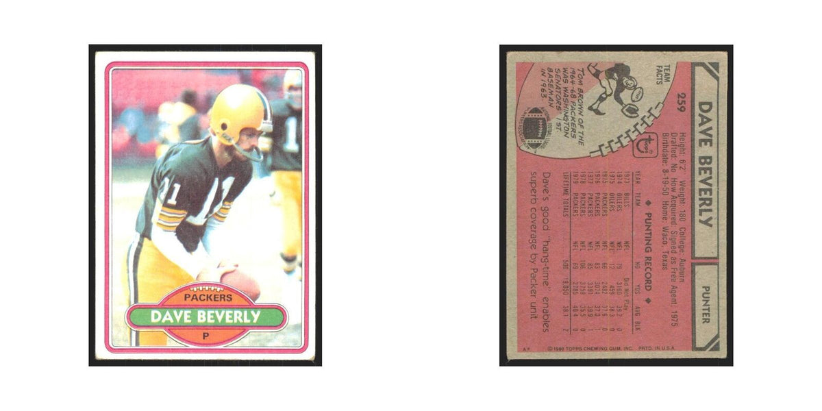 Dave Beverly 1980 Topps #259 Football Cards Football Card EX