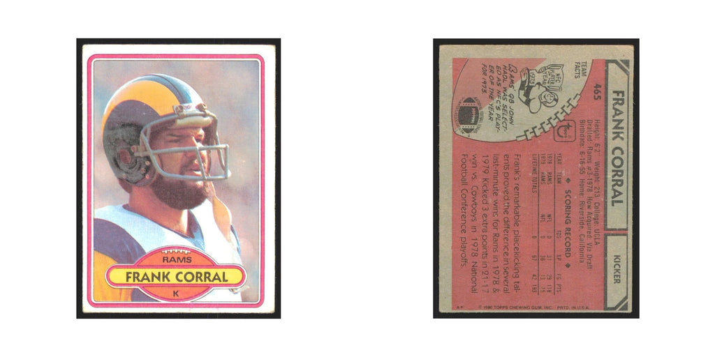 Frank Corral 1980 Topps #465 Football Cards Football Card EX