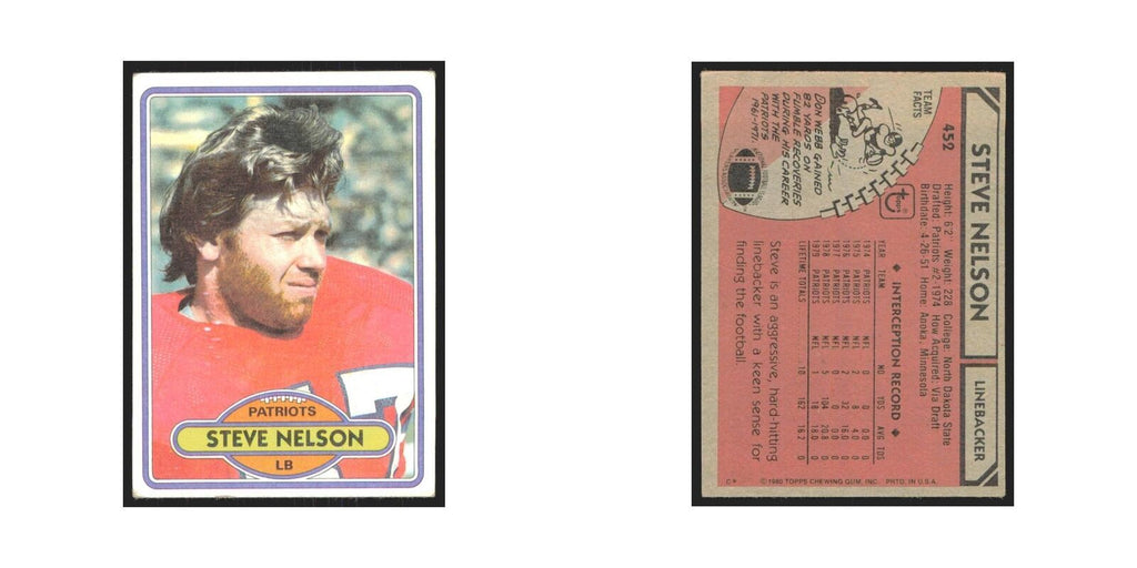 Steve Nelson 1980 Topps #452 Football Cards Football Card EX