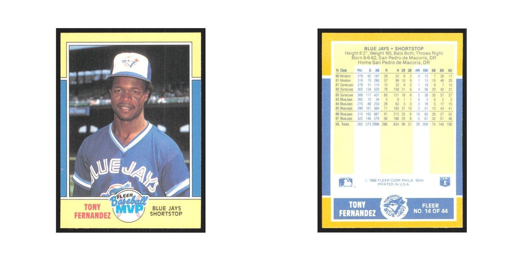 Tony Fernandez 1988 Fleer Baseball MVP's #14.0 Toronto Blue Jays NM