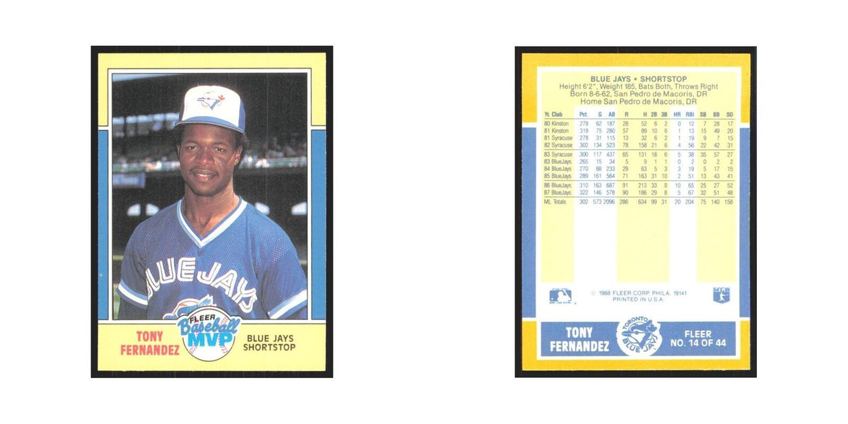 Tony Fernandez 1988 Fleer Baseball MVP's #14.0 Toronto Blue Jays NM