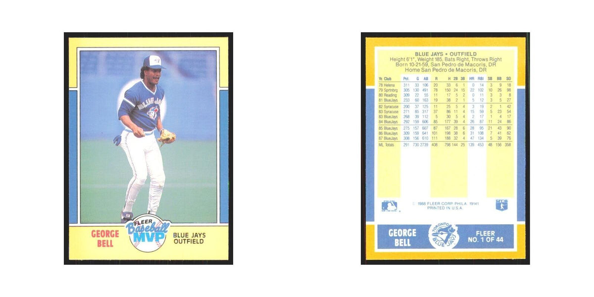 George Bell 1988 Fleer Baseball MVP's #1.0 Toronto Blue Jays Baseball Card NM