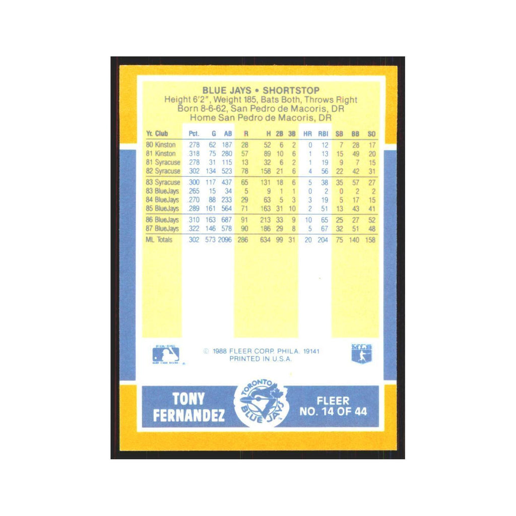 Tony Fernandez 1988 Fleer Baseball MVP's #14.0 Toronto Blue Jays NM