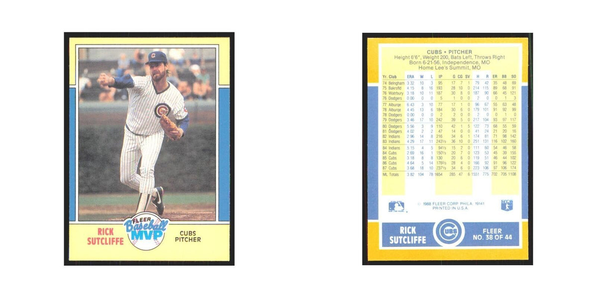 Rich Sutcliffe 1988 Fleer Baseball MVP's #38.0 Chicago Cubs Baseball Card NM
