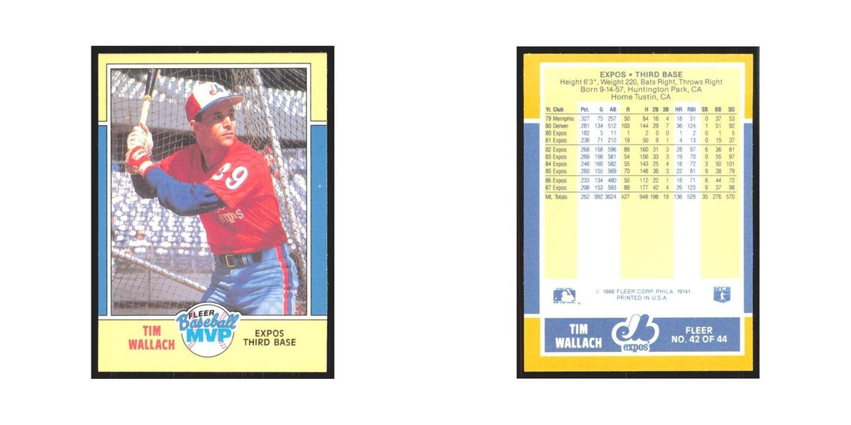 Tim Wallach 1988 Fleer Baseball MVP's #42.0 Montreal Expos Baseball Card NM