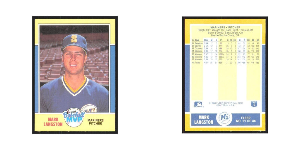 Mark Langston 1988 Fleer Baseball MVP's #21.0 Seattle Mariners Baseball Card NM