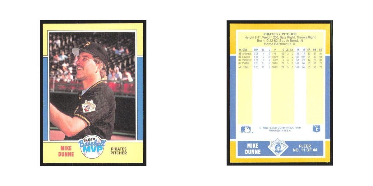 Mike Dunne 1988 Fleer Baseball MVP's #11.0 Pittsburgh Pirates Baseball Card NM
