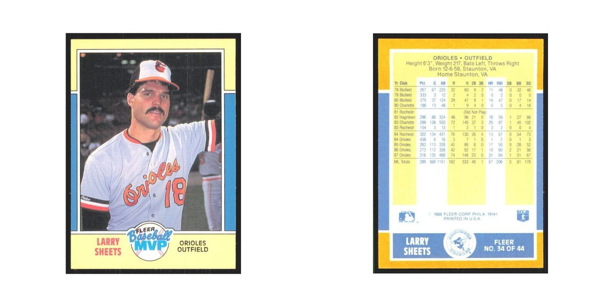 Larry Sheets 1988 Fleer Baseball MVP's #34.0 Baltimore Orioles Baseball Card NM
