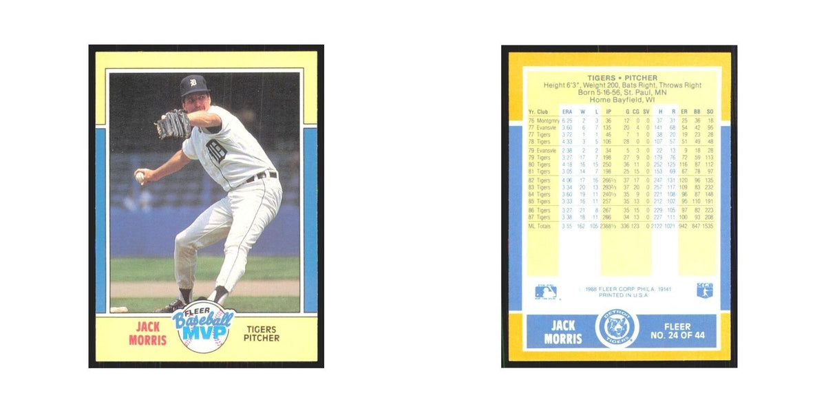 Jack Morris 1988 Fleer Baseball MVP's #24.0 Detroit Tigers Baseball Card NM