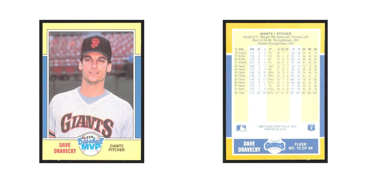 Dave Dravecky 1988 Fleer Baseball MVP's #10.0 San Francisco Giants NM