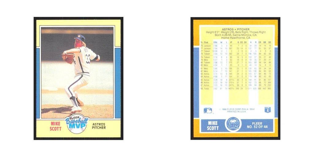 Mike Scott 1988 Fleer Baseball MVP's #32.0 Houston Astros Baseball Card NM