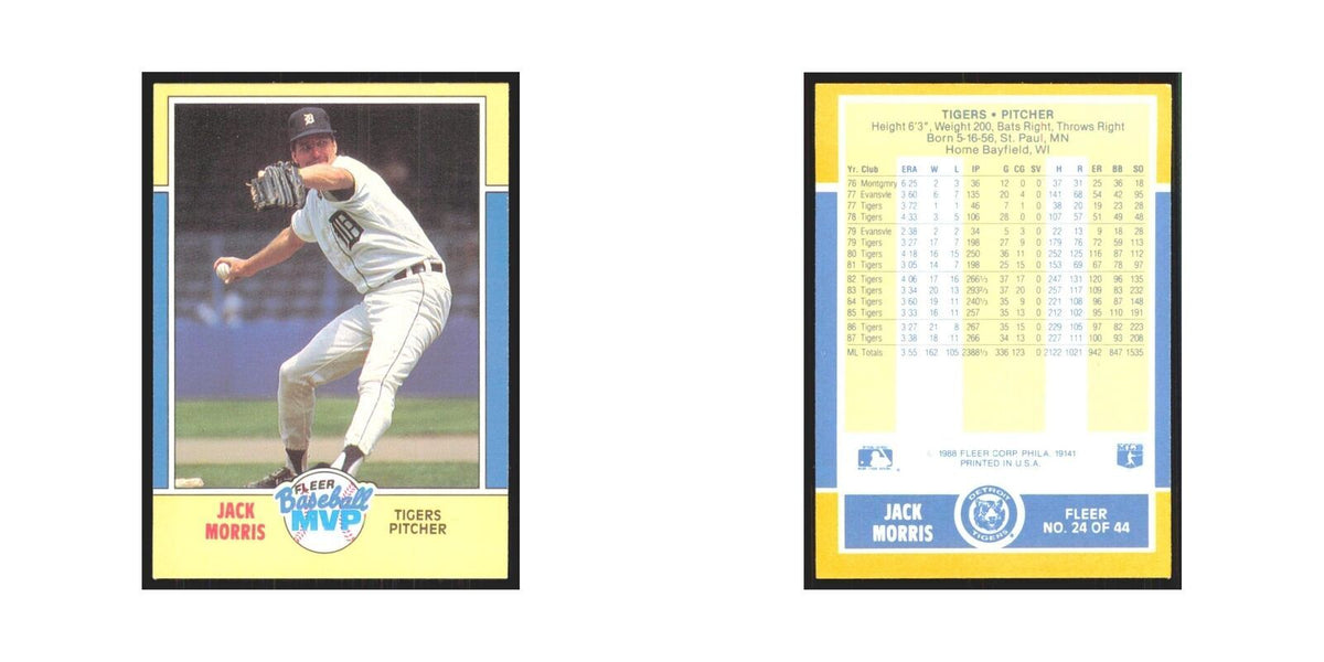 Jack Morris 1988 Fleer Baseball MVP's #24.0 Detroit Tigers Baseball Card NM