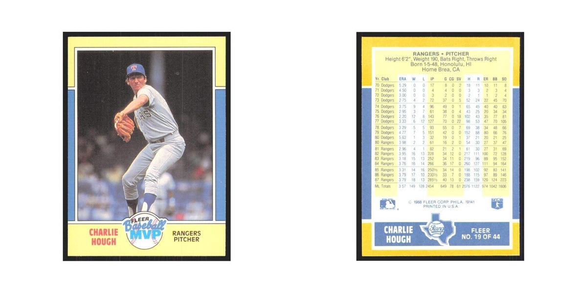 Charlie Hough 1988 Fleer Baseball MVP's #19.0 Texas Rangers Baseball Card NM