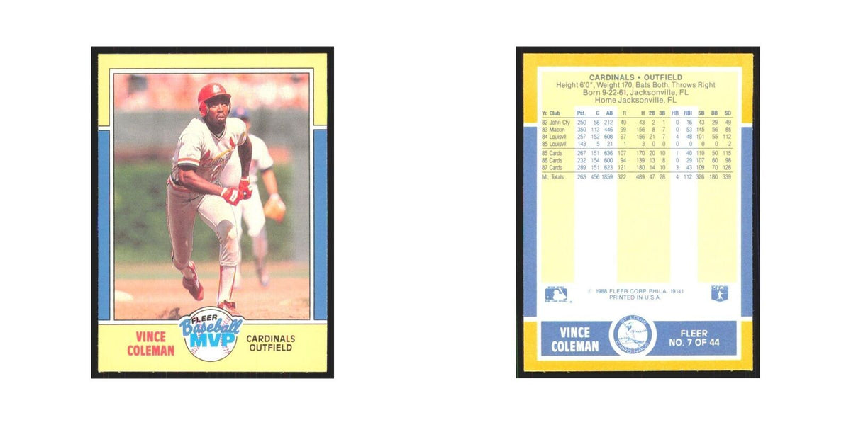 Vince Coleman 1988 Fleer Baseball MVP's #7.0 St. Louis Cardinals NM