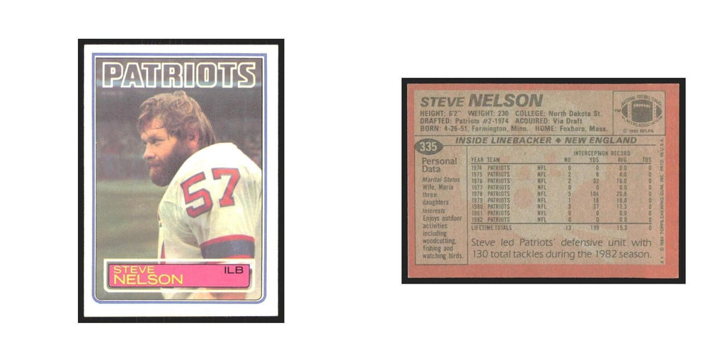 Steve Nelson 1983 Topps #335 New England Patriots Football Card NM