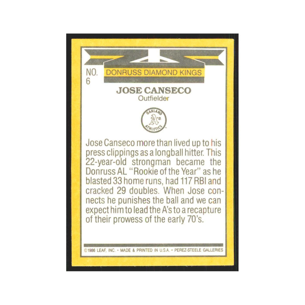 Jose Canseco 1987 Donruss #6.0 Oakland Athletics Baseball Card NM