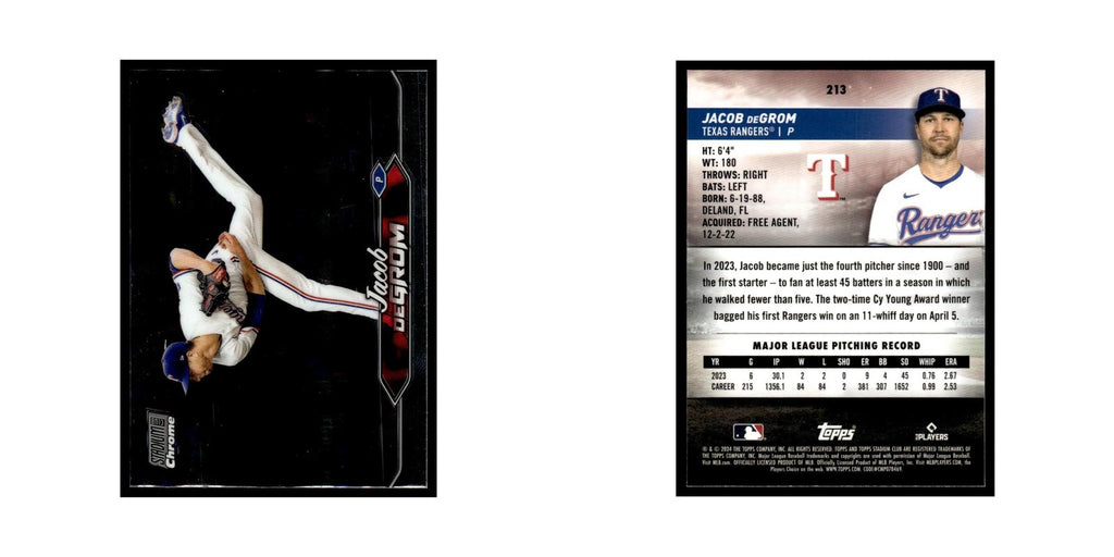 Jacob DeGrom 2024 Topps Stadium Club Chrome #213 Baseball Card NM
