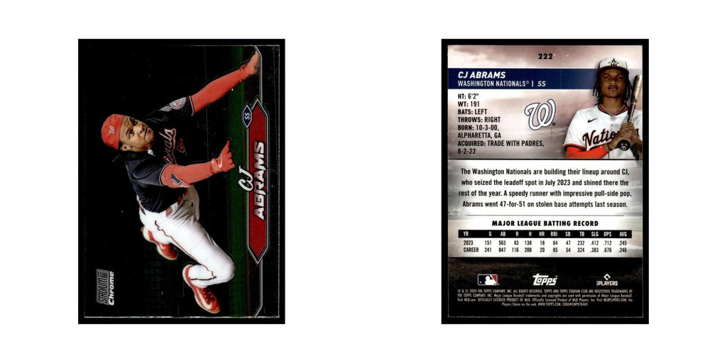 CJ Abrams 2024 Topps Stadium Club Chrome #222 Baseball Card NM