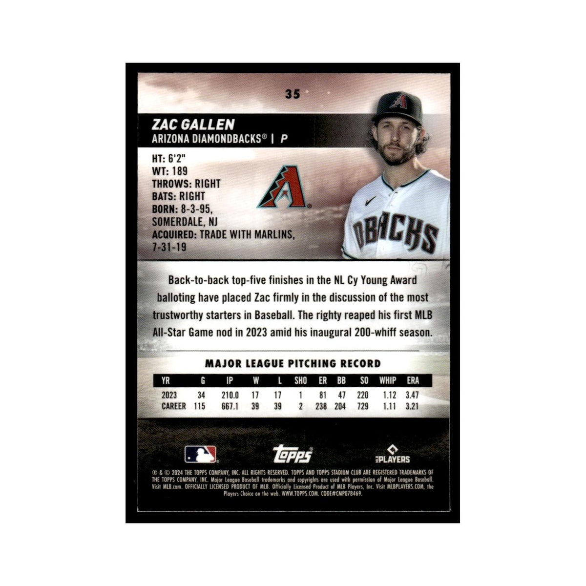 Zac Gallen 2024 Topps Stadium Club Chrome #35 Baseball Card NM