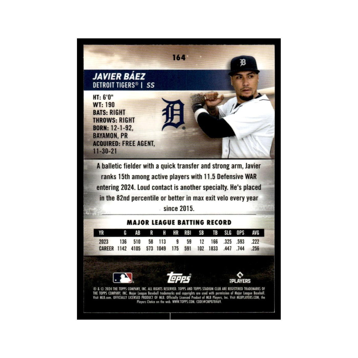 Javier Baez 2024 Topps Stadium Club Chrome #164 Baseball Card NM