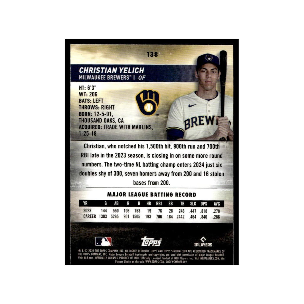 Christian Yelich 2024 Topps Stadium Club Chrome #138 Baseball Card NM