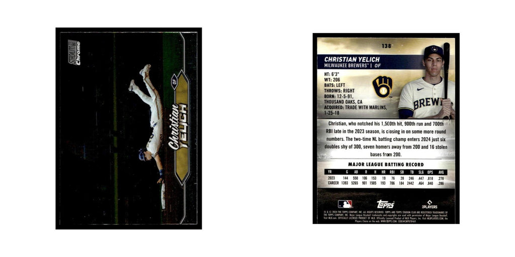 Christian Yelich 2024 Topps Stadium Club Chrome #138 Baseball Card NM