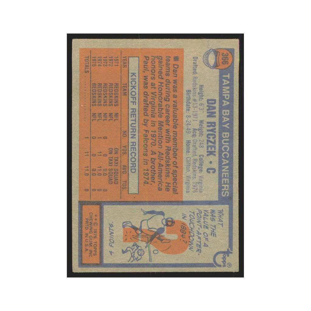 Dan Ryczek 1976 Topps #366 Tampa Bay Buccaneers Football Card EX