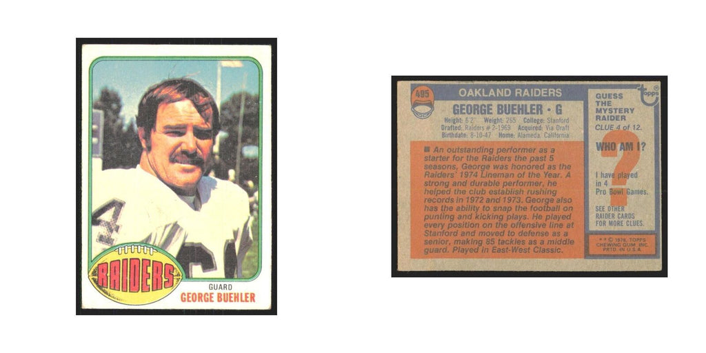 George Buehler 1976 Topps #495 Oakland Raiders Football Card EX