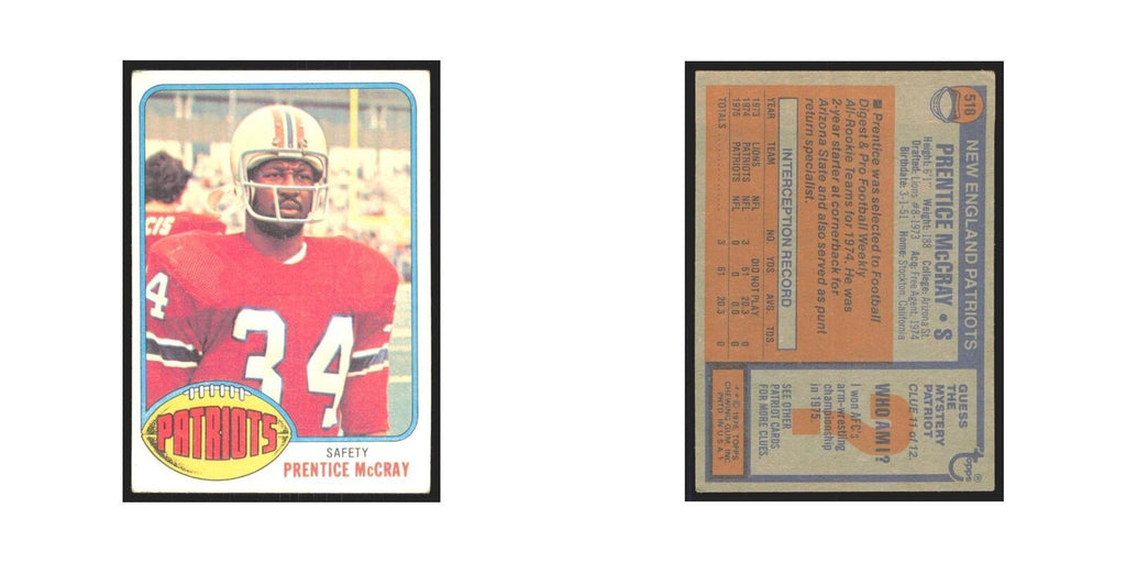 Prentice McCray 1976 Topps #518 New England Patriots Football Card EX