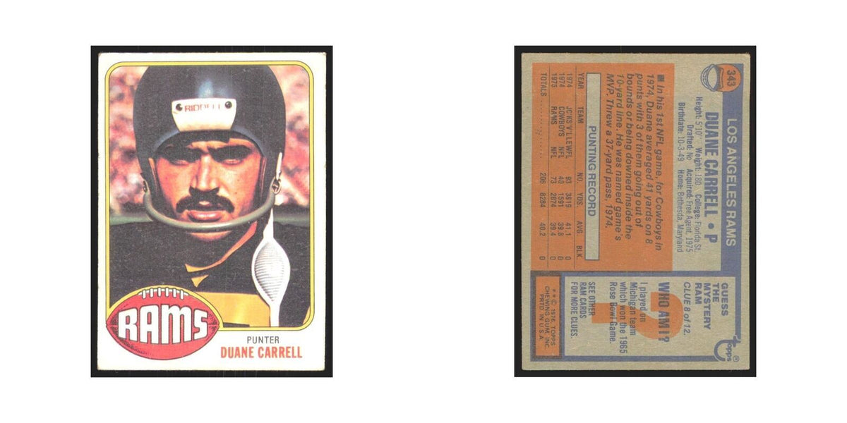 Duane Carrell 1976 Topps #343 Los Angeles Rams Football Card EX