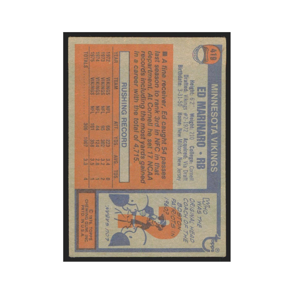 Ed Marinaro 1976 Topps #419 Minnesota Vikings Football Card EX