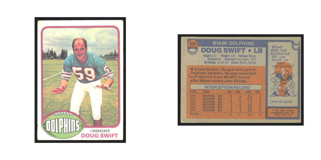 Doug Swift 1976 Topps #352 Miami Dolphins Football Card EX