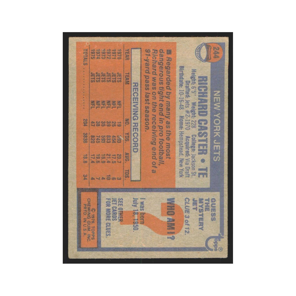 Richard Caster 1976 Topps #244 New York Jet Football Card EX