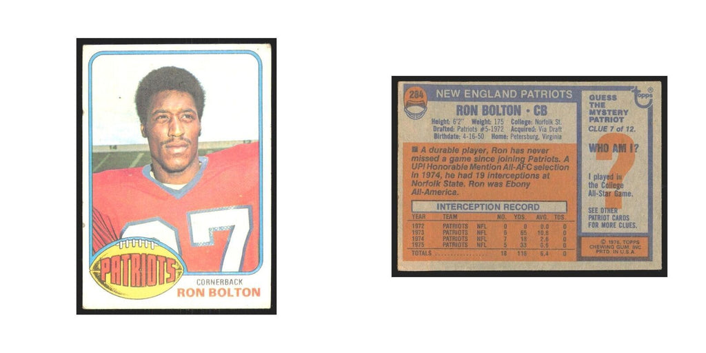 Ron Bolton 1976 Topps #284 New England Patriots Football Card EX