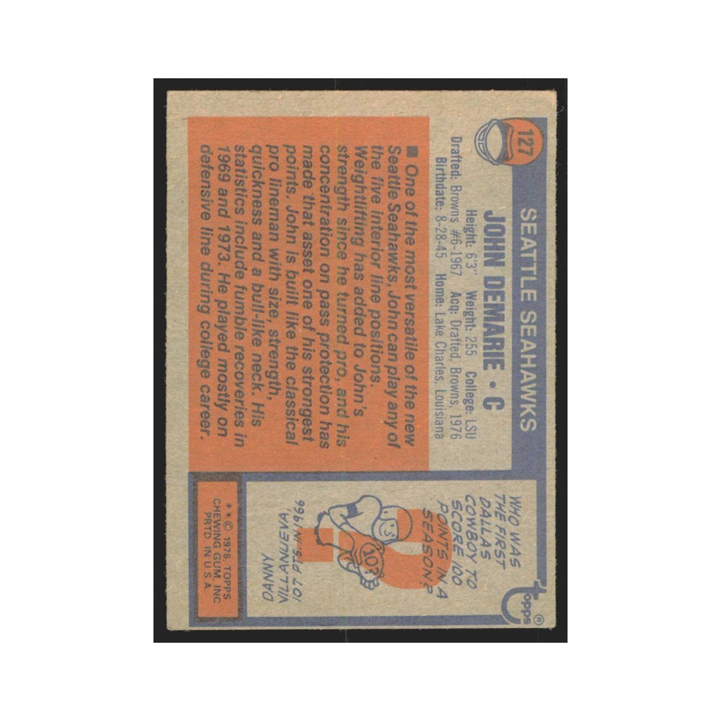 John Demarie 1976 Topps #127 Seattle Seahawks Football Card EX
