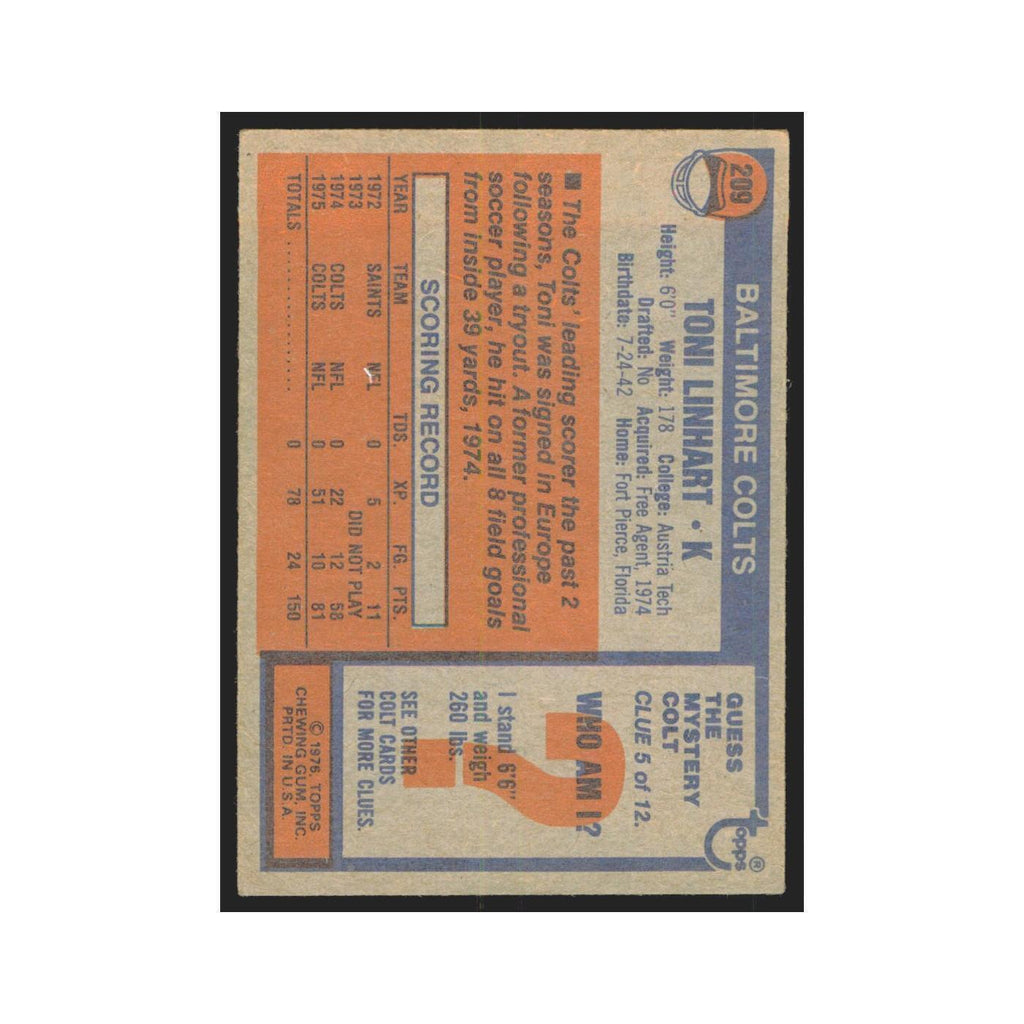 Toni Linhart 1976 Topps #209 Baltimore Colts Football Card EX