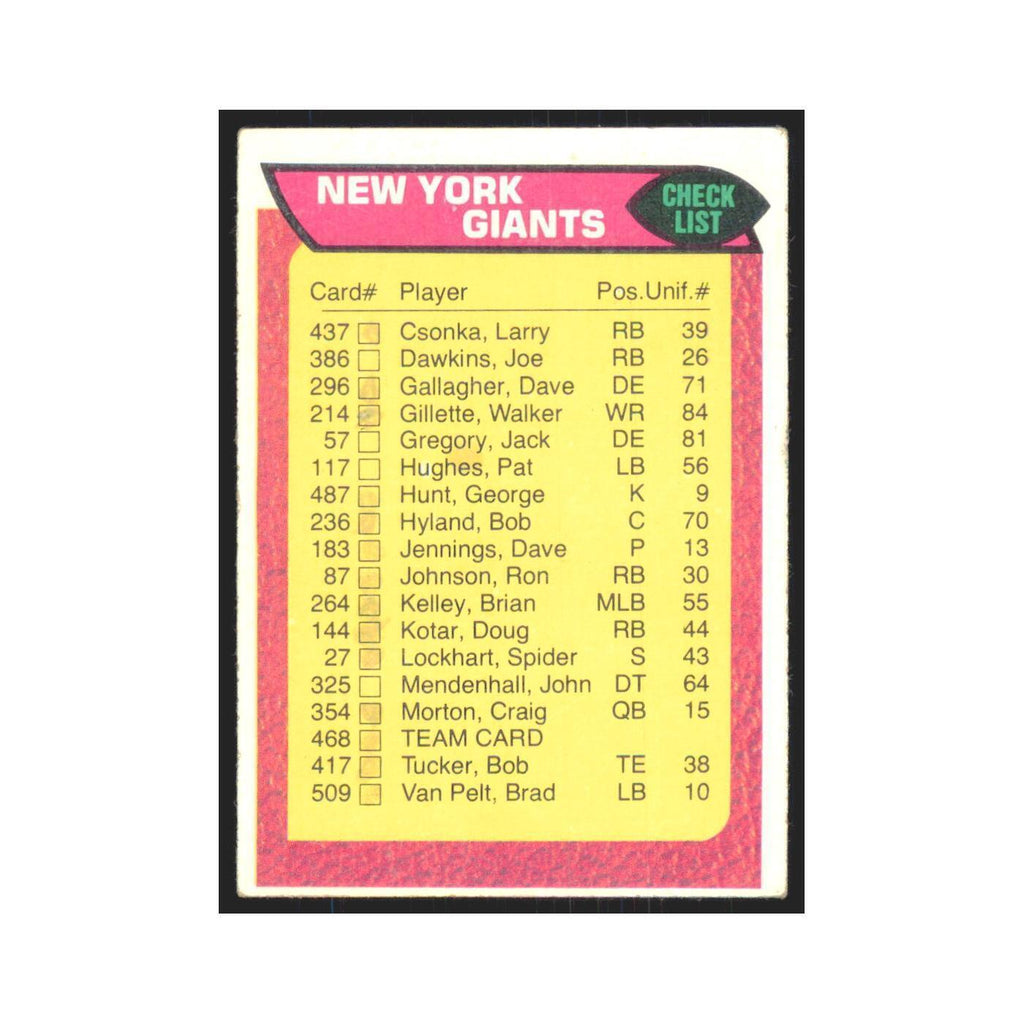 Checklist 1976 Topps #468 New York Giants Football Card EX