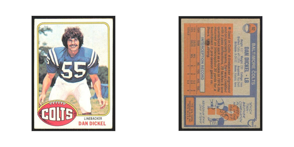 Dan Dickel 1976 Topps #92 Baltimore Colts Football Card EX