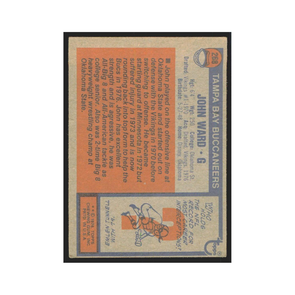 John Ward 1976 Topps #268 Tampa Bay Buccaneers Football Card EX