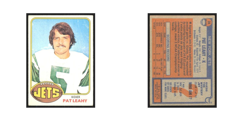 Pat Leahy 1976 Topps #34 New York Jets Football Card EX