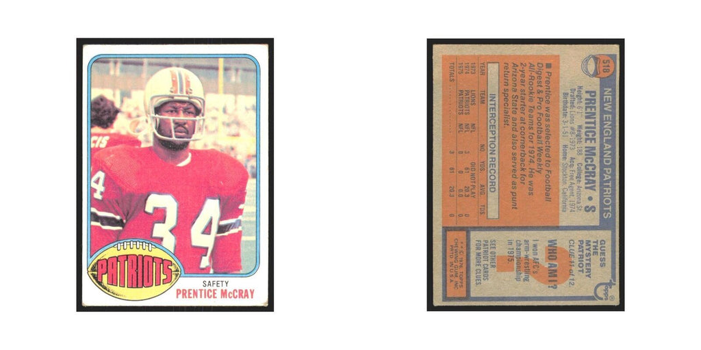 Prentice McCray 1976 Topps #518 New England Patriots Football Card EX