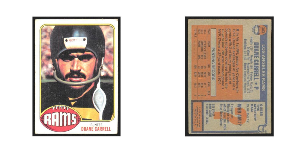 Duane Carrell 1976 Topps #343 Los Angeles Rams Football Card EX