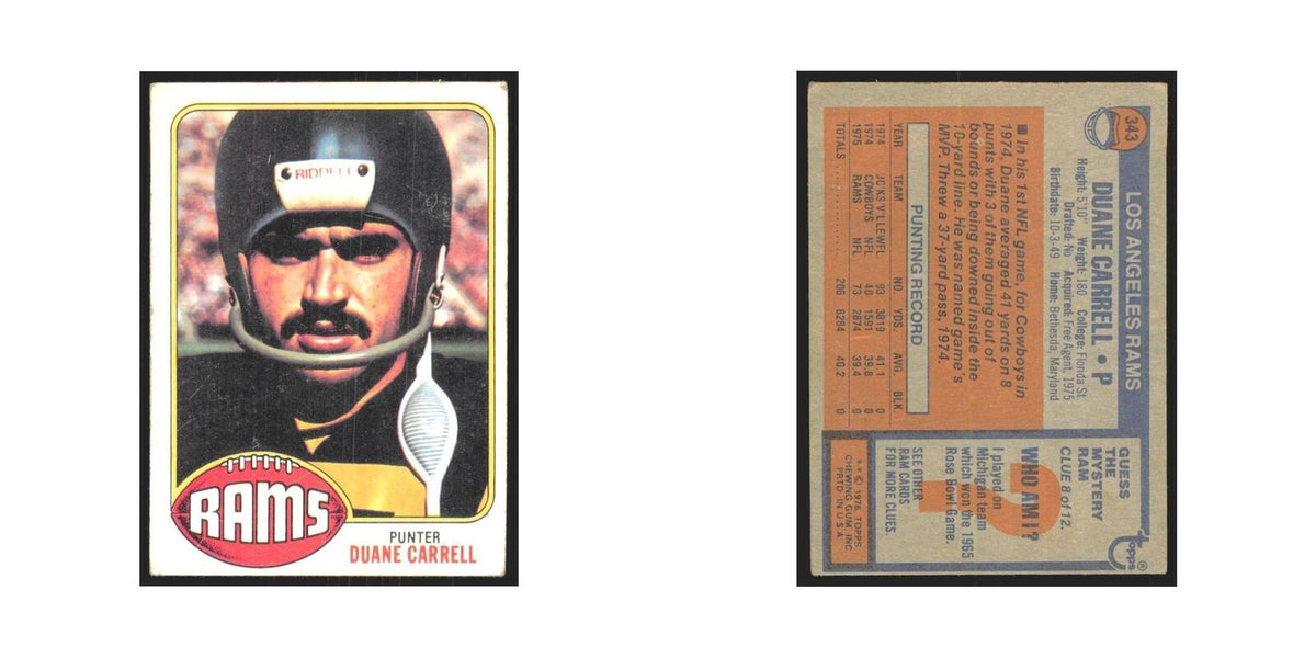 Duane Carrell 1976 Topps #343 Los Angeles Rams Football Card EX