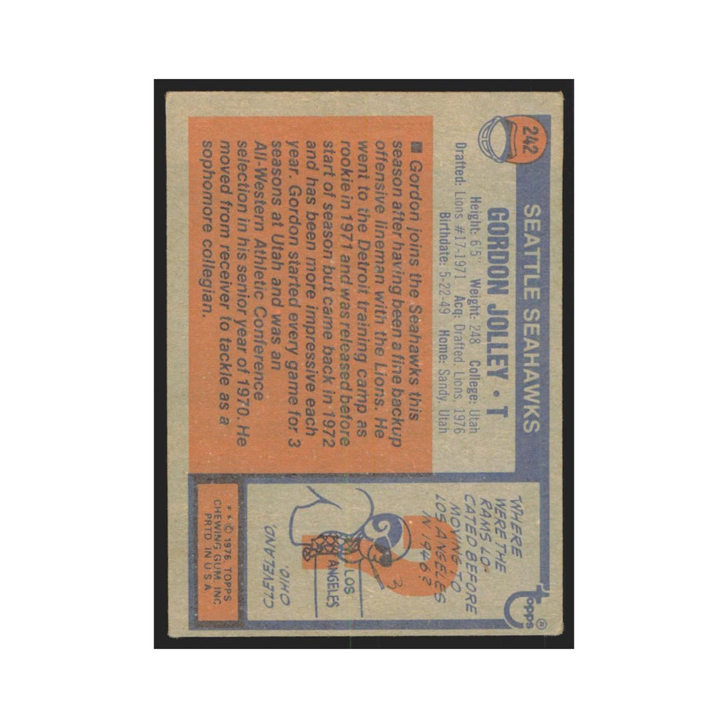 Gordon Jolley 1976 Topps #242 Seattle Seahawks Football Card EX