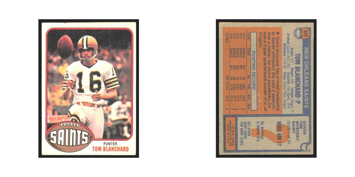Tom Blanchard 1976 Topps #431 New Orleans Saints Football Card EX