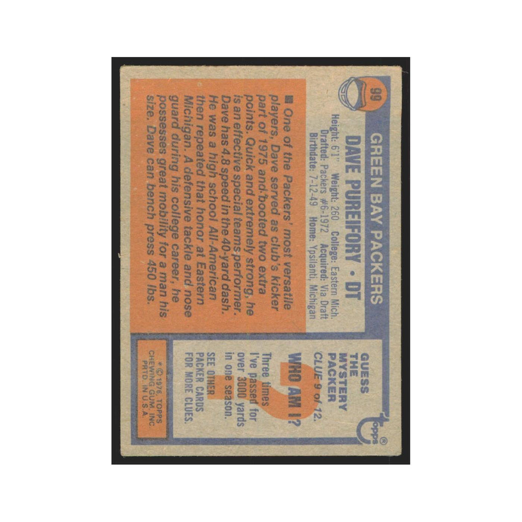 Dave Pureifory 1976 Topps #99 Green Bay Packers Football Card EX