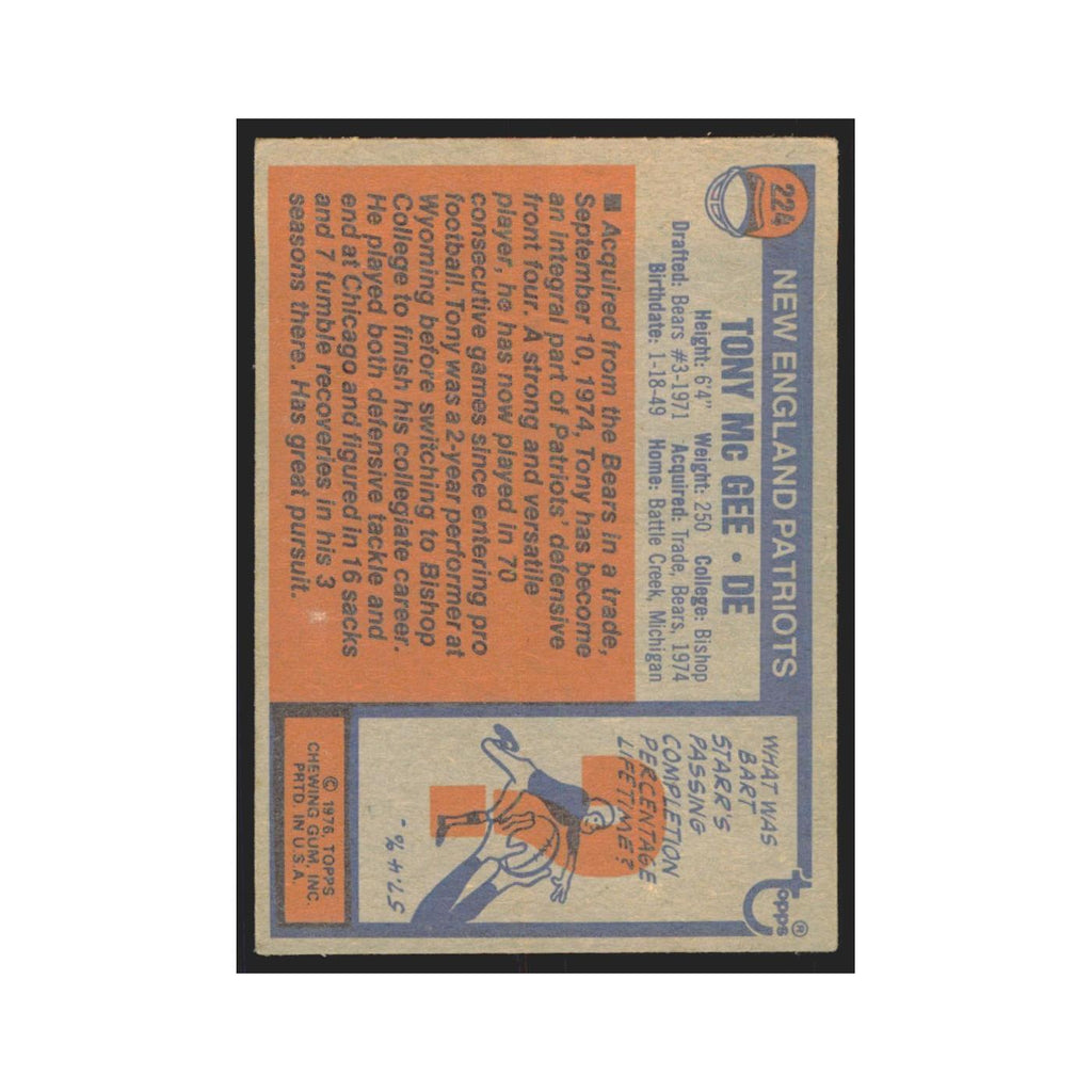 Tony McGee 1976 Topps #224 New England Patriots Football Card EX
