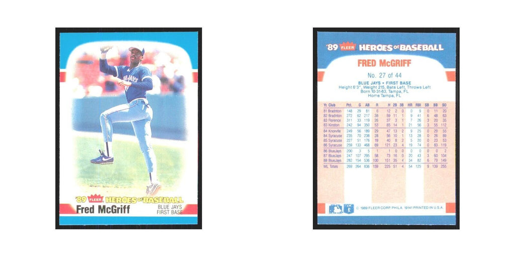 Fred McGriff 1989 Fleer Heroes of Baseball #27.0 Toronto Blue Jays NM