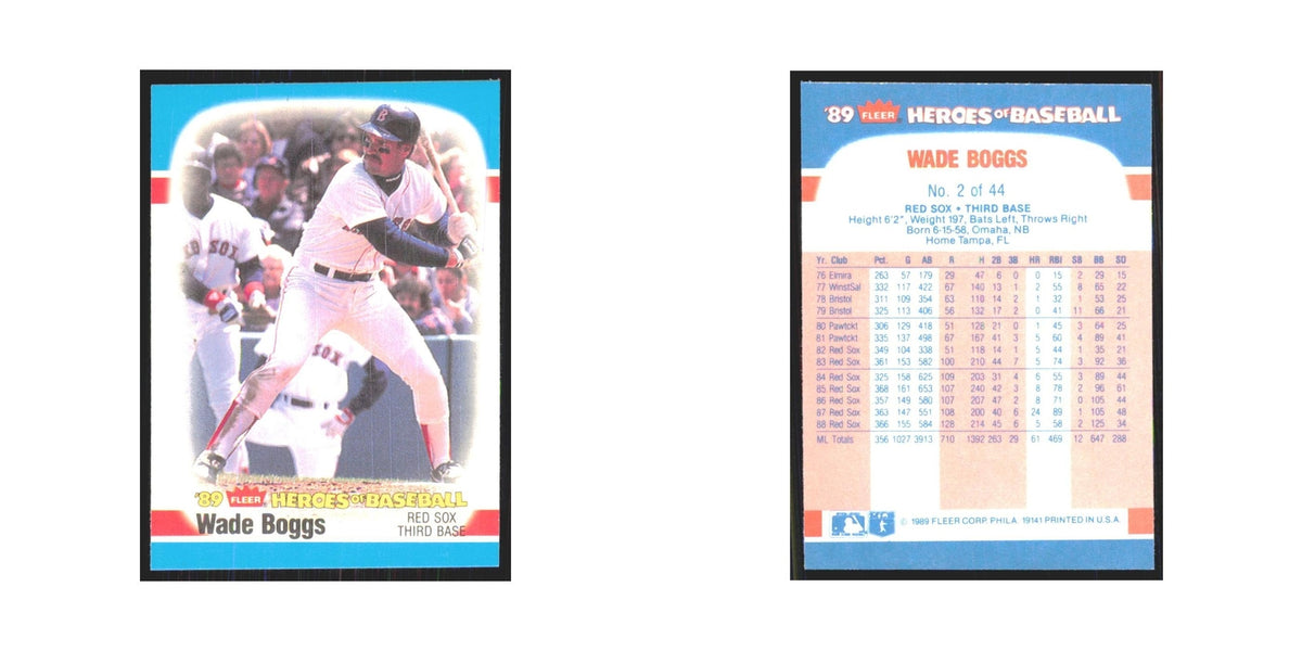Wade Boggs 1989 Fleer Heroes of Baseball #2.0 Boston Red Sox Baseball Card NM